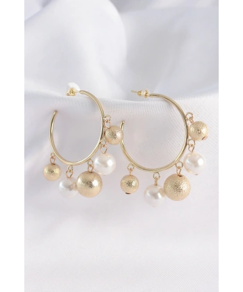 Pirinç Gold Renk Topçuk Model Halka Küpe