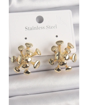 Pirinç Gold Renk Virüs Figür Model Kadın Küpe