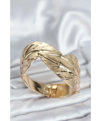 Pirinç Gold Renk Yaprak Model Kadın Bileklik