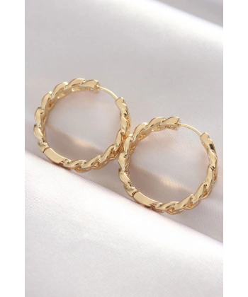 Pirinç Gold Renk Zincir Model Halka Küpe