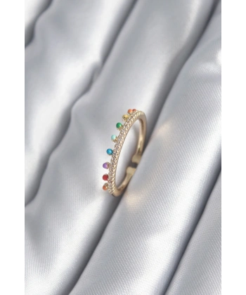 Pirinç Gold Renk Zirkon Taş Detay Kadın Yüzük