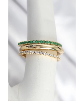 Pirinç Gold Renk Zirkon Taşlı 4Lü Kadın Yüzük