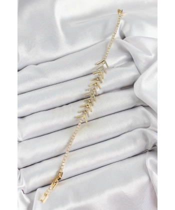 Pirinç Gold Renk Zirkon Taşlı Balık Sırtı Kadın Bileklik