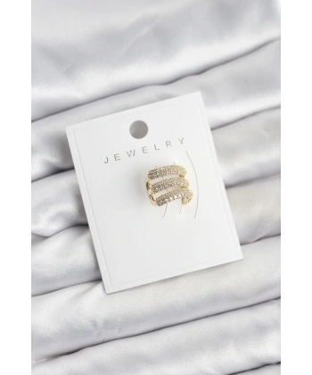Pirinç Gold Renk Zirkon Taşlı Earcuff Kıkırdak Küpe