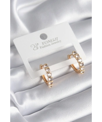 Pirinç Gold Renk Zirkon Taşlı Halka Model Kadın Küpe