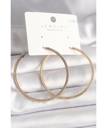 Pirinç Gold Renk Zirkon Taşlı Halka Model Kadın Küpe