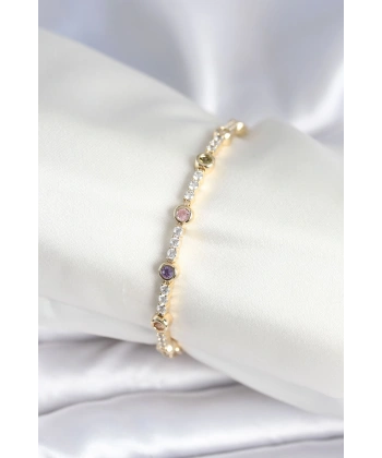 Pirinç Gold Renk Zirkon Taşlı Kadın Bileklik