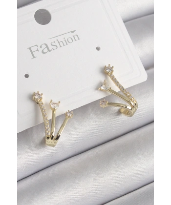 Pirinç Gold Renk Zirkon Taşlı Kadın Küpe