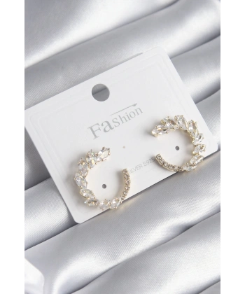 Pirinç Gold Renk Zirkon Taşlı Kadın Küpe