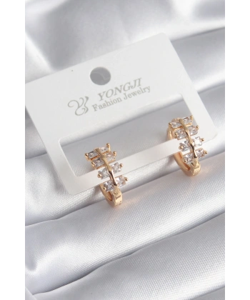 Pirinç Gold Renk Zirkon Taşlı Kadın Küpe