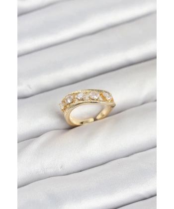 Pirinç Gold Renk Zirkon Taşlı Kadın Yüzük