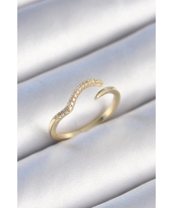 Pirinç Gold Renk Zirkon Taşlı Kadın Yüzük