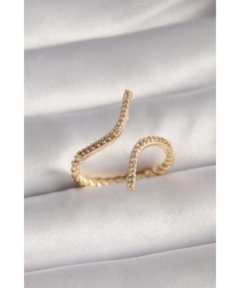 Pirinç Gold Renk Zirkon Taşlı Kadın Yüzük