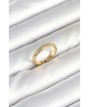 Pirinç Gold Renk Zirkon Taşlı Kadın Yüzük