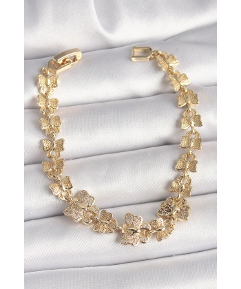 Pirinç Gold Renk Zirkon Taşlı Kelebek Model Zincir Kadın Bileklik