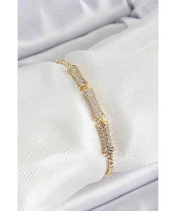 Pirinç Gold Renk Zirkon Taşlı Kemik Model Kadın Bileklik