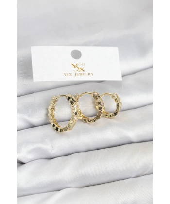 Pirinç Gold Renk Zirkon Taşlı Petek Halka Model YSX Trio Küpe Seti