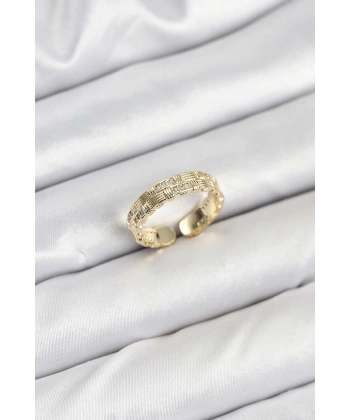 Pirinç Gold Renk Zirkon Taşlı Sırım Kadın Yüzük