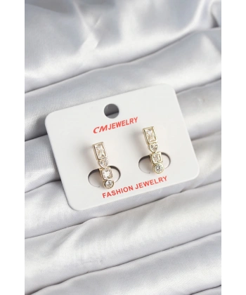 Pirinç Gold Renk Zirkon Taşlı Vintage Kadın Küpe