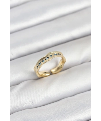 Pirinç Gold Renk Zirkon Taşlı Vintage Kadın Yüzük