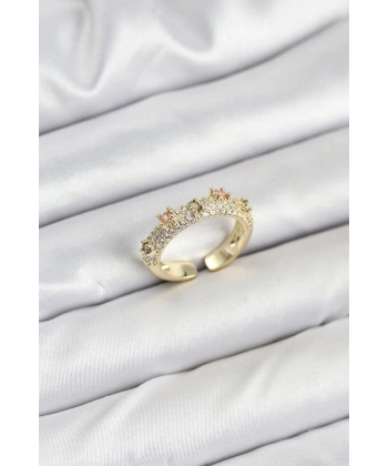 Pirinç Gold Renk Zirkon Taşlı Vintage Kadın Yüzük
