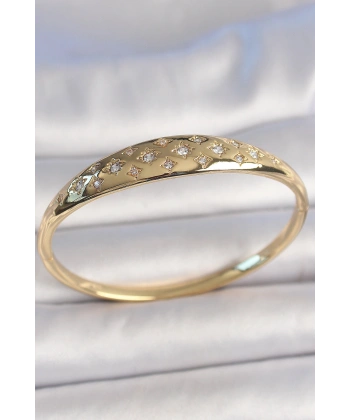 Pirinç Gold Renk Zirkon Taşlı Yıldız İşlemeli Kadın Kelepçe