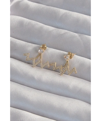 Pirinç Gold Renk Zirkon Taşlı Zikzak Küpe