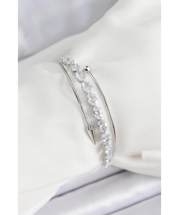 Pirinç Gümüş Renk Arpa Zirkon Taşlı Kadın Bileklik