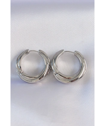 Pirinç Gümüş Renk Asimetrik Kıvrım Küpe