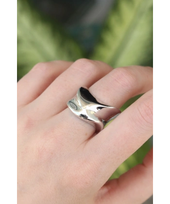 Pirinç Gümüş Renk Ayarlanabilir Kalın Ezme Yüzük