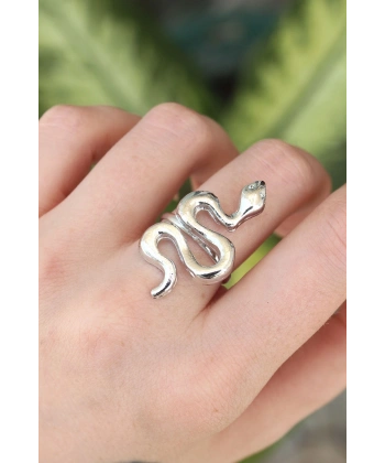 Pirinç Gümüş Renk Ayarlanabilir Yılan Yüzük