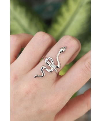 Pirinç Gümüş Renk Ayarlanabilir Yılan Yüzük