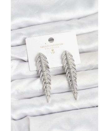 Pirinç Gümüş Renk Balık Sırtı Model Zirkon Taşlı Kadın Küpe