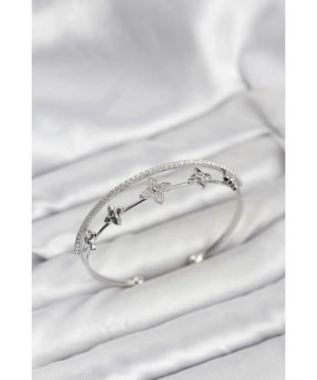 Pirinç Gümüş Renk Çiçek Model Kadın Bileklik