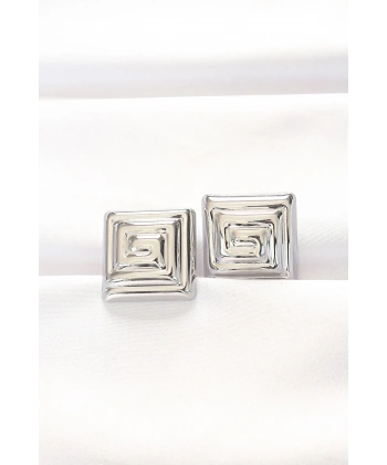 Pirinç Gümüş Renk Kare Form Küpe