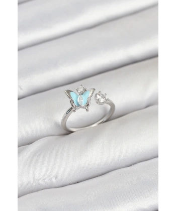 Pirinç Gümüş Renk Kelebek Model Kadın Yüzük