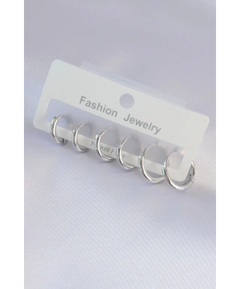 Pirinç Gümüş Renk Oval Küpe Seti