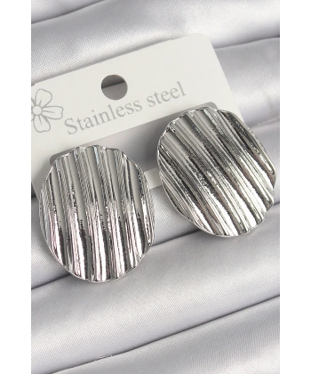 Pirinç Gümüş Renk Sallantı İşlemeli Daire Plaka Model Kadın Küpe