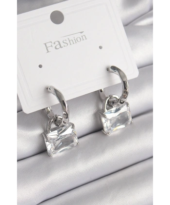 Pirinç Gümüş Renk Sallantı Zirkon Taşlı Çanta Model Kadın Küpe