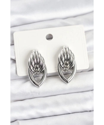 Pirinç Gümüş Renk Sarmal Damla Model Vintage Kadın Küpe