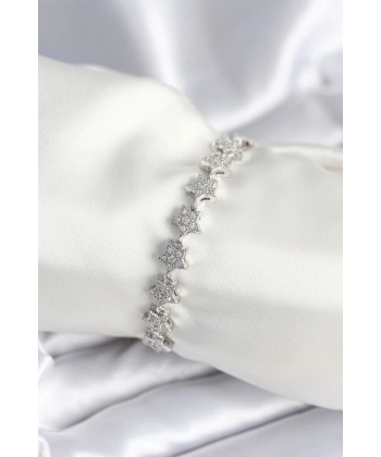 Pirinç Gümüş Renk Yıldız Model Kadın Bileklik