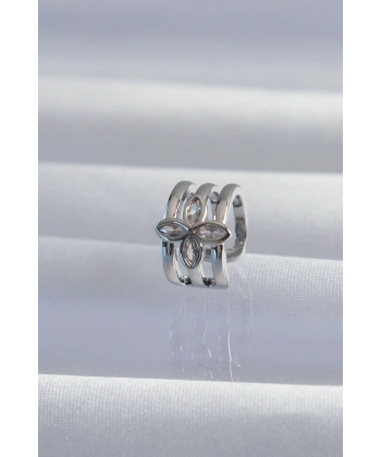 Pirinç Gümüş Renk Yonca Earcuff Küpe