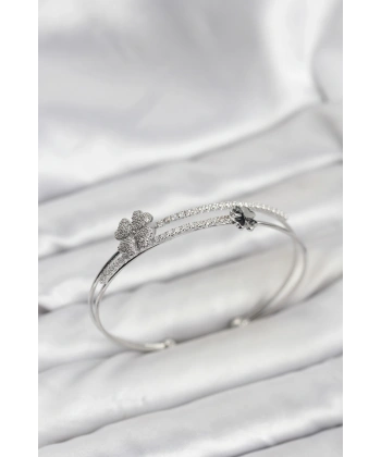 Pirinç Gümüş Renk Yonca Model Kadın Bileklik