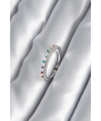 Pirinç Gümüş Renk Zirkon Taş Detay Kadın Yüzük