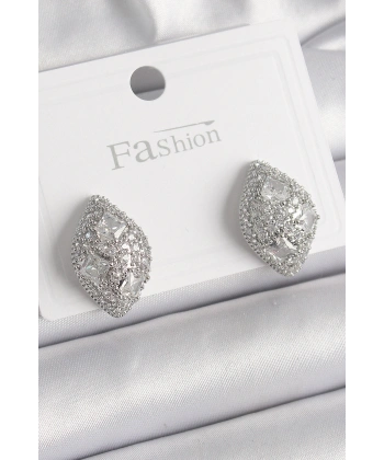 Pirinç Gümüş Renk Zirkon Taş İşlemeli Damla Model Kadın Küpe