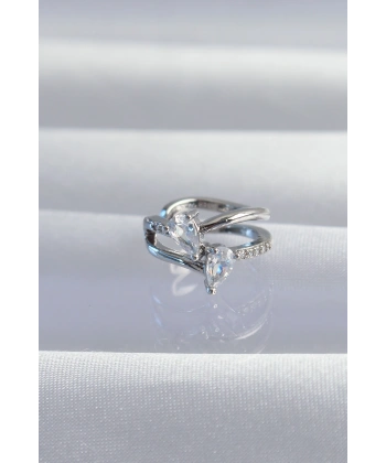 Pirinç Gümüş Renk Zirkon Taşlı Damla Earcuff Küpe