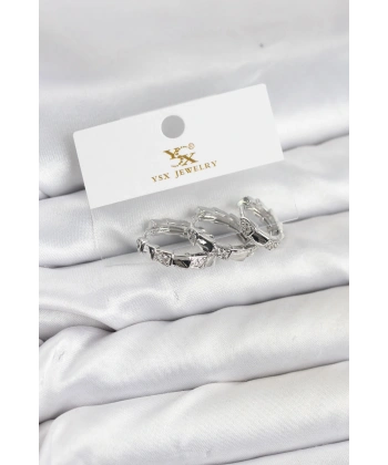 Pirinç Gümüş Renk Zirkon Taşlı Halka Yılan Model YSX Trio Küpe Seti