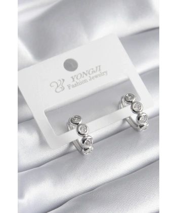 Pirinç Gümüş Renk Zirkon Taşlı Kadın Küpe