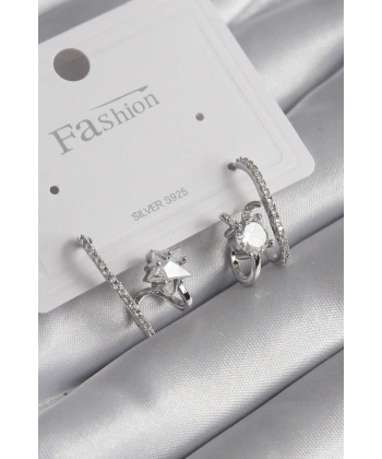 Pirinç Gümüş Renk Zirkon Taşlı Kadın Küpe