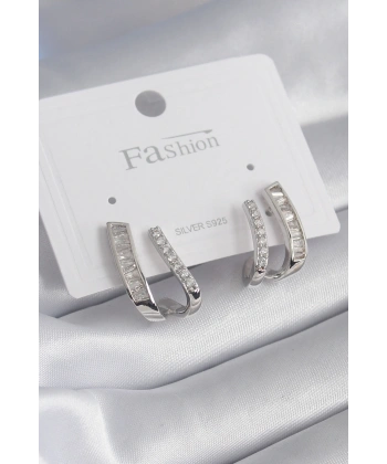 Pirinç Gümüş Renk Zirkon Taşlı Kadın Küpe